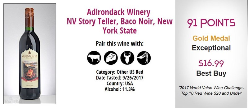 Baco Noir Gold Medal World Value Wine Challenge 2017 Adirondack Winery